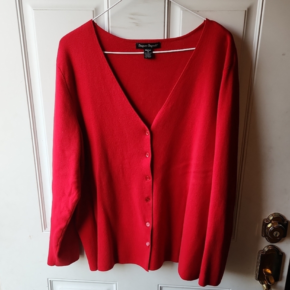 Designers Originals Sweaters - Designer's Originals Red V-neck Button-Up Cardigan Size 1X